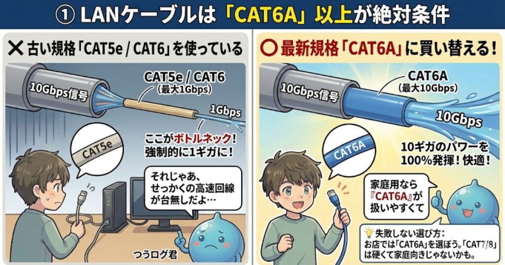 LANケーブルは「CAT6A」以上が絶対条件
