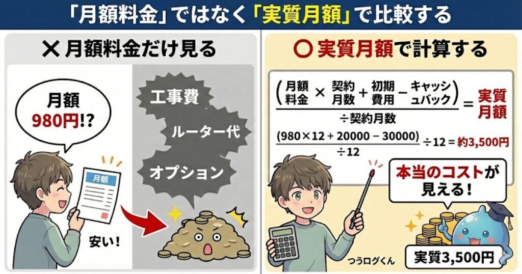 「月額料金」ではなく「実質月額」で比較する
