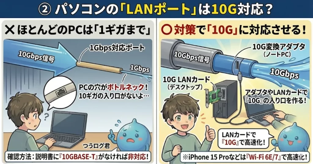 パソコンの「LANポート」は10G対応?