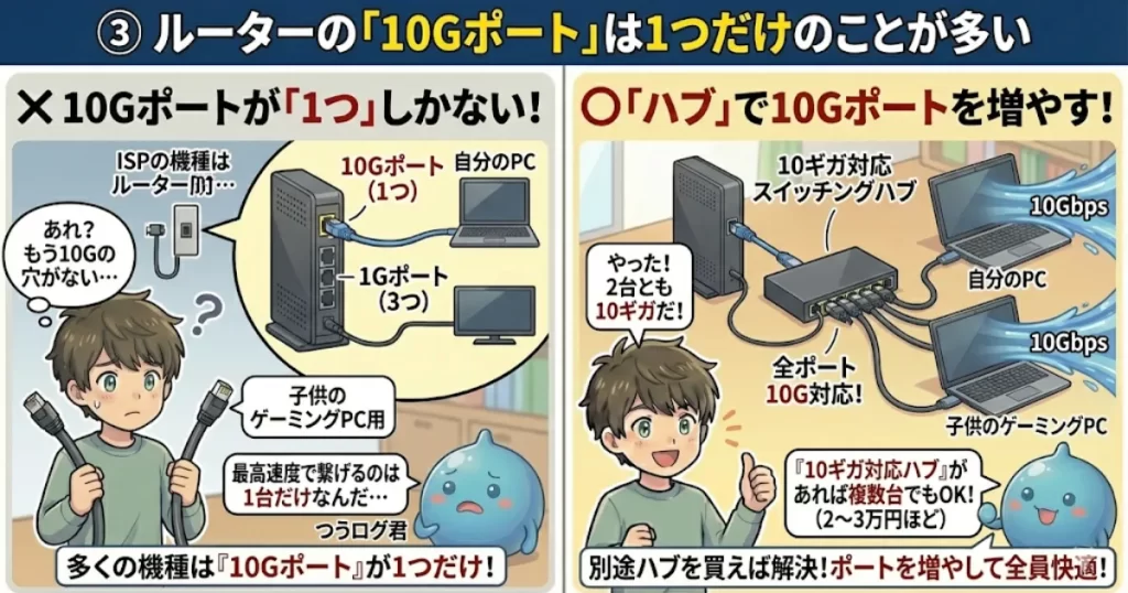 ルーターの「10Gポート」は1つだけのことが多い